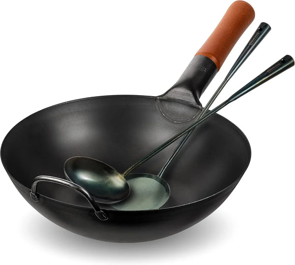 Carbon Steel Wok Pan – 11,8 - Blue Carbon Steel 17-Inch Wok Spatula, Ladle, 3 Pairs of Chopsticks Visit the Store1