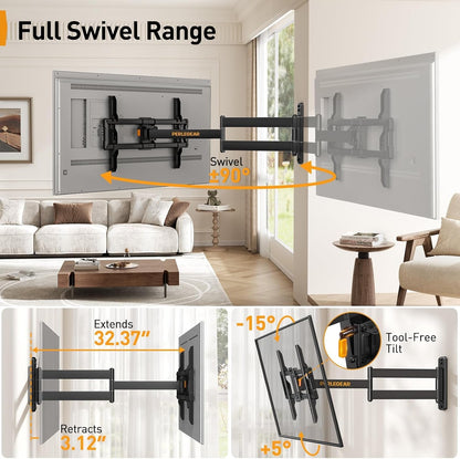Corner TV Wall Mount Long Arm TV Mount Bracket for 37-75 Inch Tvs | Full Motion Wall Mount with 32.37” Extension & Swivel Articulating Arm & Tilt, MAX VESA 600X400Mm, Holds up to 100 Lbs4
