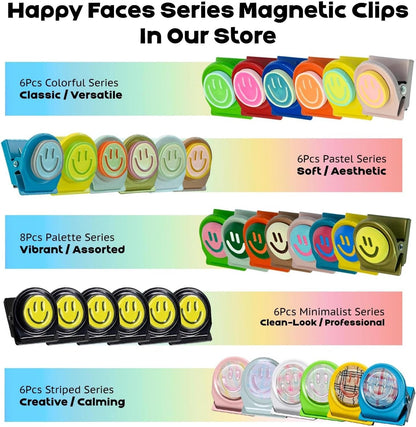 Happy Face Magnetic Clips, 6 Pack Fridge Magnets, Heavy Duty Magnet Clips | Use Them as Whiteboard Magnets, or Locker Accessories to Organize Daily Reminders, Artwork, Keep Important Items Visible.7