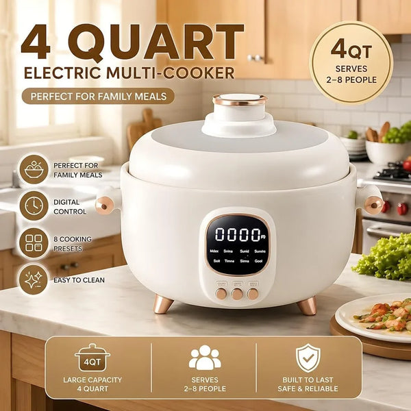 4QT Electric Pressure Cooker, 6-In-1 Smart Multi Cooker, 24H Preset Timer, One-Touch Pressure Release, Divided Inner Bowl, Rice Cooker, Steamer, Soup and Stew Cooker, 1300W2