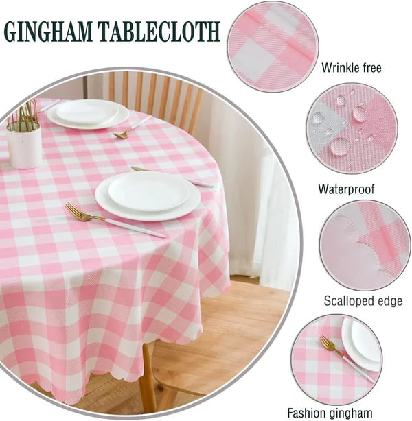 Pink Gingham round Tablecloth-Checkered Table Cloth Waterproof Kitchen & Table Linens-Polyester Buffalo Plaid Wrinkle Free Table Cover(Baby Pink 60R Inch)4