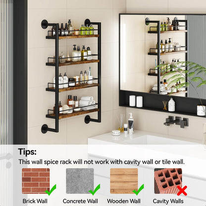 4 Tier Spice Rack Wall Mount for Kitchen,Brown TLJ016H8