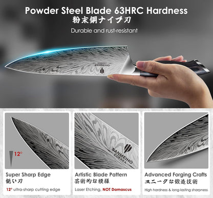 16 Pieces Knife Set, Knife Block Set in Powder Steel, Ultra Sharp | Kitchen Knives Set High Hardness Japanese Knife Set with Ergonomic Pakkawood Handle, Chef Knives Set for Kitchen Cooking3