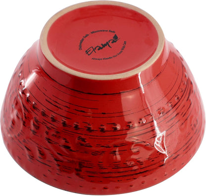 Malibu Ocean Bloom 16-Piece Stoneware Embossed Pattern Reactive Glaze Red Dinnerware Set, Tableware, Serveware Set (Ocean Bloom Red)8