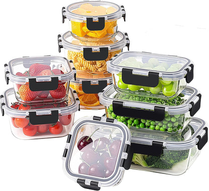 18 Piece Glass Food Storage Containers with Snap Locking Lids for Meal Prep1
