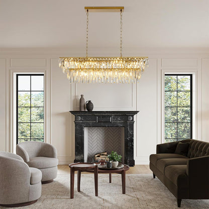 Gold Modern Crystal Chandelier, 39" Long Dinging Room Light Fixture9