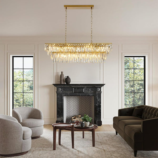 Gold Modern Crystal Chandelier, 39" Long Dinging Room Light Fixture9