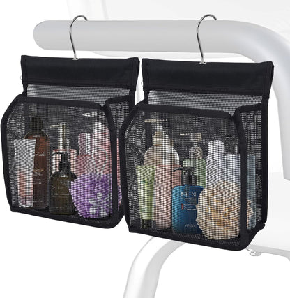 2 Pack Hanging Shower Caddy for Shower Chair, Mesh Shower Caddy with Hooks for Elderly, Pregnant, Patient, and Disabled, Also Suitable for Dorm, Gym, RV, Travel and Kitchen1