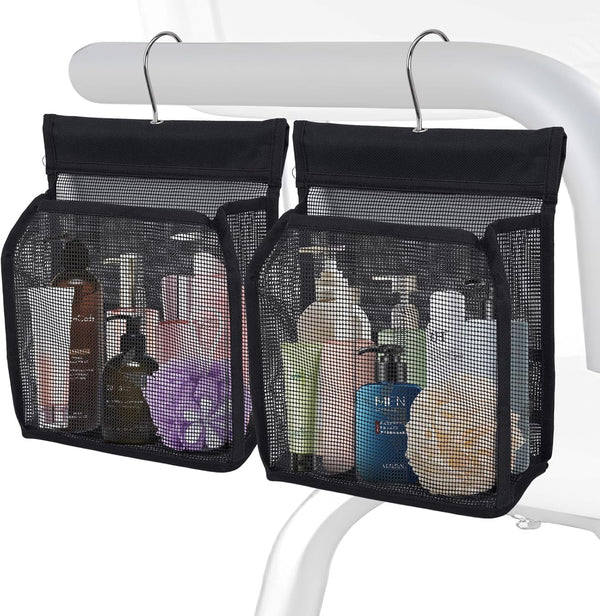 2 Pack Hanging Shower Caddy for Shower Chair, Mesh Shower Caddy with Hooks for Elderly, Pregnant, Patient, and Disabled, Also Suitable for Dorm, Gym, RV, Travel and Kitchen1