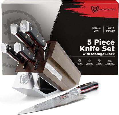 5-Pc Japanese Knife Block Set - 66-Layer Damascus AUS-10V1