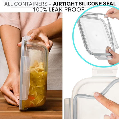 8 Cups/ 63 Oz 4 Piece (2 Containers + 2 Lids) Large Glass Food Storage/ Baking Containers with Locking Lids . Ideal for Storing Food, Vegetables or Fruits. BPA Free & Leak Proof -Microwave, Oven Safe4