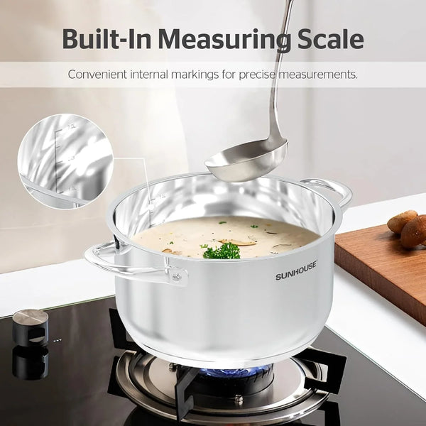 : Stainless Steel Stock Pot - 8 Quart - Tempered Glass Lid, 3-Ply Bottom, Soup-Pasta-Food, Boil-Simmer, All Cooktops, Dishwasher & Oven Safe | 8QT Pots for Pasta, Soup - Stockpot for Canning with Impact Bonded Base - Oven Safe & Induction Compatible8