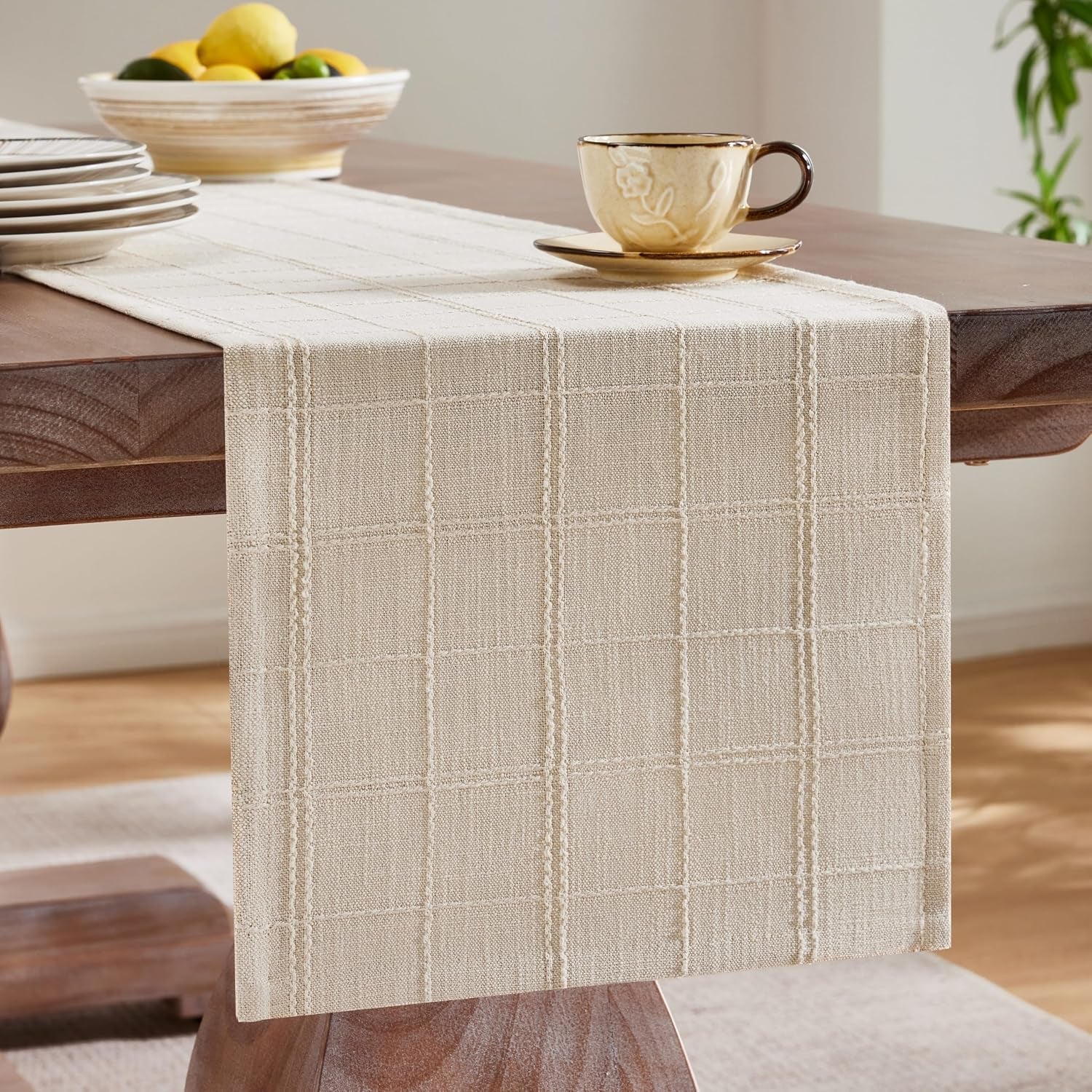linen-checked-farmhouse-table-runner-13x72-inches-neutral-beige-raised-grid-design-rich-woven-texture-linen-blend-table-runners-72-inches-long-machine-washable-boho-home-kitchen-decor