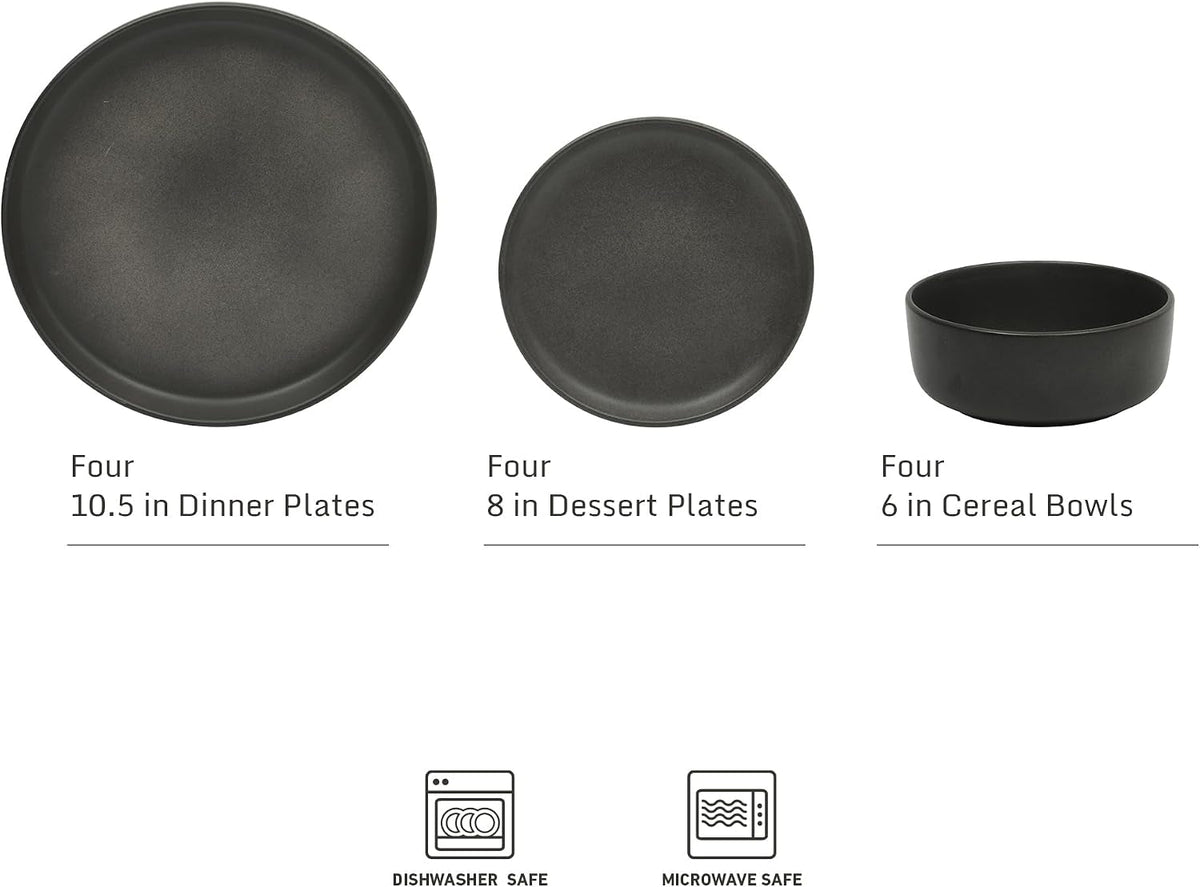 pasco-12-piece-service-for-4-plates-and-bowls-reactive-glaze-dishes-stoneware-ceramic-dinnerware-set-black