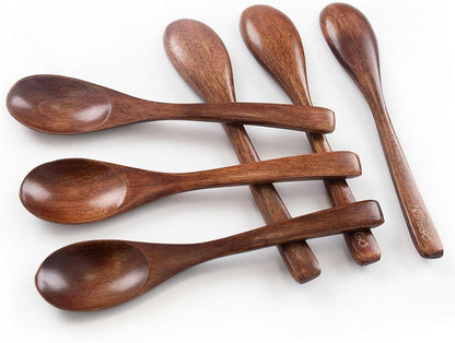 Wooden Spoons for Eating, 6 PCS Small Wooden Spoons, 6 Inch | Table Spoon for Honey, Coffee, Tea, Hot Cocoa, Jam, Bath Salts, Stirring, Smooth Finish, Unique Gifts for Men Women1