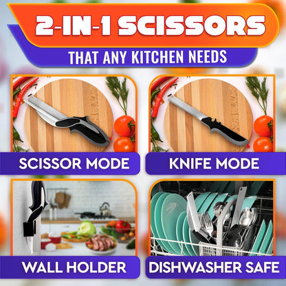 2 in 1 Kitchen Scissors for Food with Cutting Board, Safety Lock | Stainless Steel Cutting Board Scissors for Soft Veggies, Fruit & Cheese; Tomato Knife Alternative; 9.5"; Dishwasher Safe4