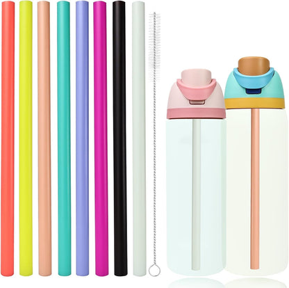 8Pcs Replacement Straws for Owala Freesip 24Oz 32Oz Bottle, Reusable Plastic Straws with Cleaning Cleaner Brush for Insulated Stainless Steel Water Bottle Tumbler Accessories(8 Color)1