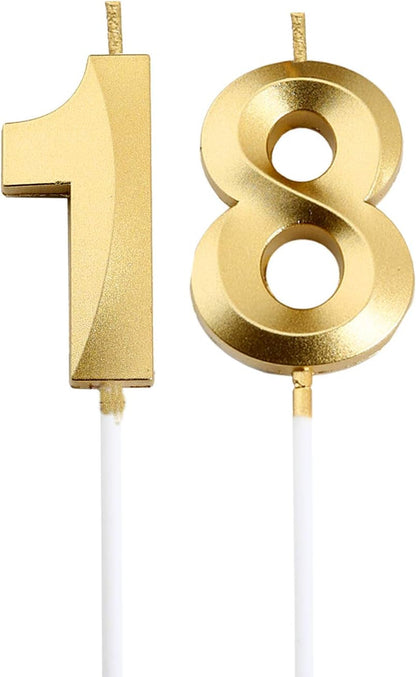 18Th Birthday Candles,Gold Number 18 Cake Topper for Birthday Decorations Party Decoration1