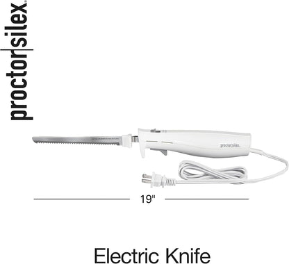 Easy Slice Electric Knife with Serrated Stainless Steel Blade | for Carving Meats, Bread, Crafting Foam & More | Lightweight with Ergonomic Grip | White | 74312J8