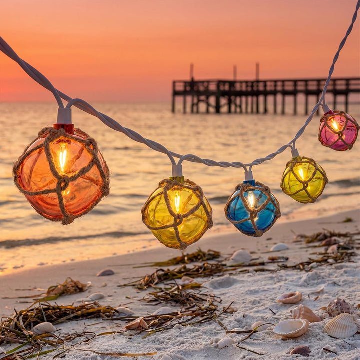 Nautical String Lights Plug In, 12FT 20 LED Tiki Bar Lights with Fishing Float Buoy, UL Certified Waterproof Patio Lights for Beach Party, Coastal Camping Home Indoor Outdoor Summer Decor