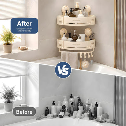 2-Pack Shower Caddy Corner Suction Cup with Bar&Hooks-Ivory4
