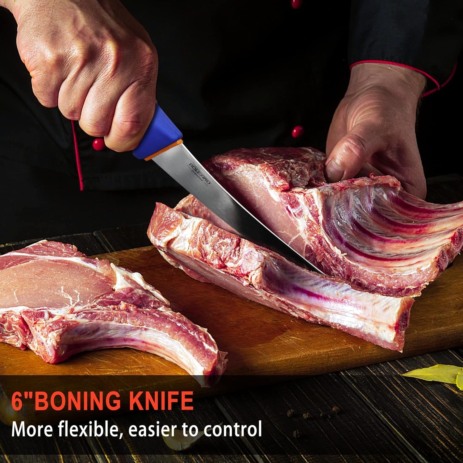 butcher-knife-set-5-pcs-stainless-steel-with-sharpener-x50crmov15-steel-for-meat-non-slip-grip-for-safety-5-pc-3-knives-sharpener-roll-bag-ergonomic-design-reduces-fatigue