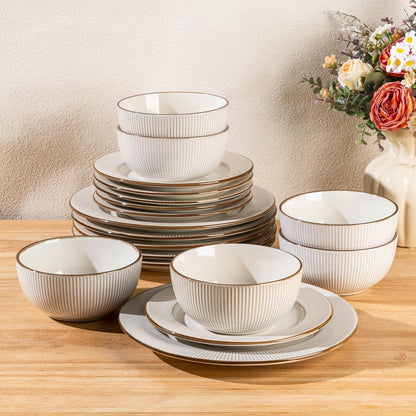 Ceramic Dinnerware Sets,12 Pcs Embossed Elegant Stoneware Plates and Bowls Sets, Housewarming Wedding Gift | Dishwasher & Microwave Safe | Dishes Set Service for 48