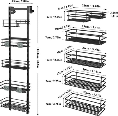 over the Door Shower Caddy Adjustable 5 Tier Black,Bathroom Hanging Organizer Shelf Rustproof with 4 Hooks,Shower Basket with Soap Holder and Suction Cup7