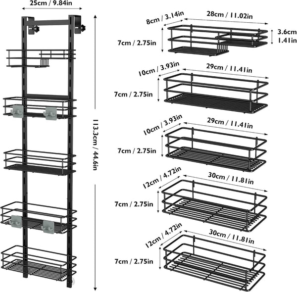 over the Door Shower Caddy Adjustable 5 Tier Black,Bathroom Hanging Organizer Shelf Rustproof with 4 Hooks,Shower Basket with Soap Holder and Suction Cup7