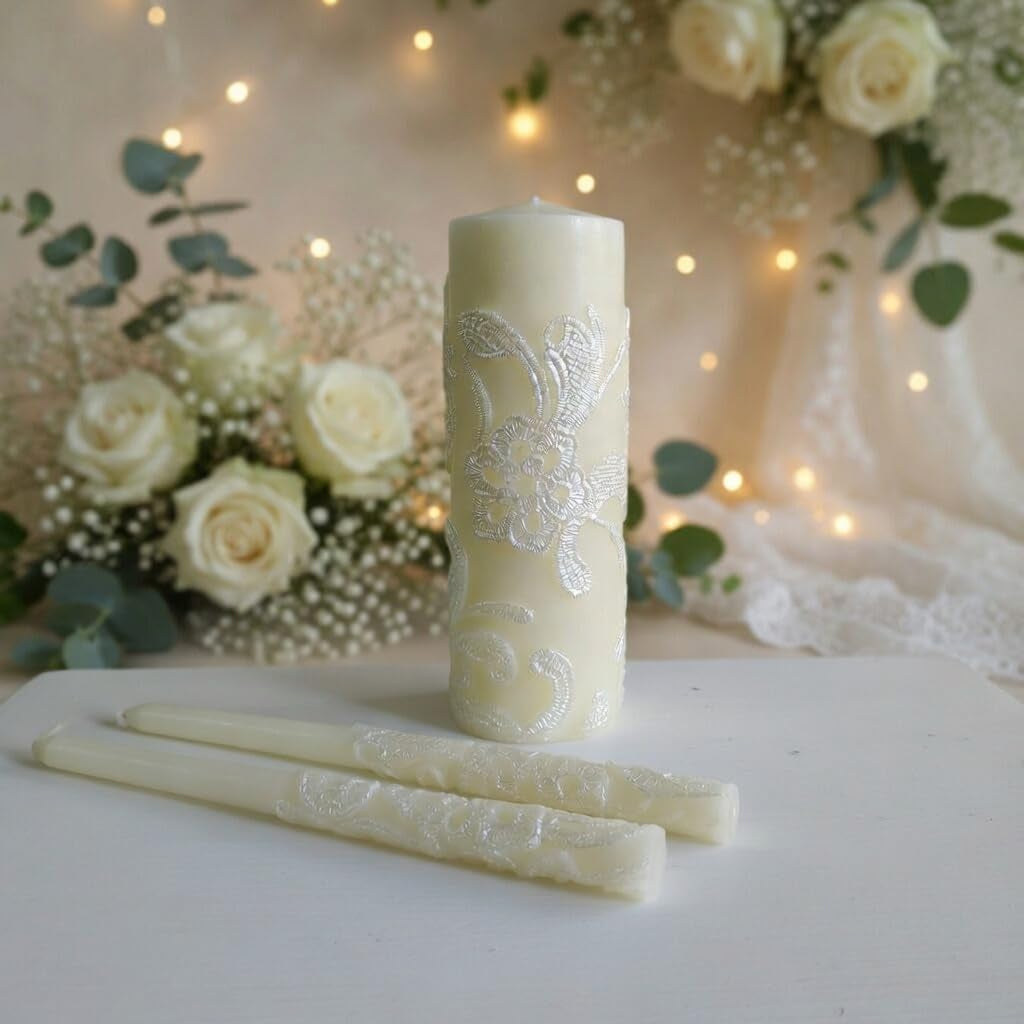11-50-inch-high-cream-wedding-unity-candle-set-includes-1-pillar-and-2-taper-candles-great-for-weddings-as-well-as-special-events-and-emergency-lighting-or-for-reiki-spa-meditation