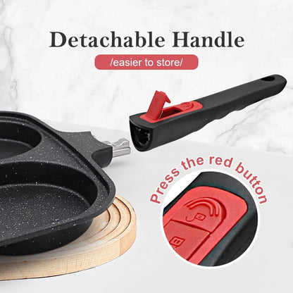 10 Inch Large Egg Pan with Lid, Nonstick 4-Cup Pancake Pan,Black | Omelette Skillet with Detachable Handle Induction Compatible4