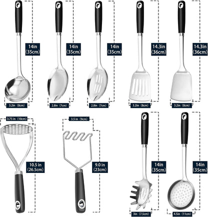 18/0 Stainless Steel Cooking Utensils Set, Heavy Duty Kitchen Utensils for Daily Use Party Wedding Housewarming, Dishwasher Safe, 9 Pieces6