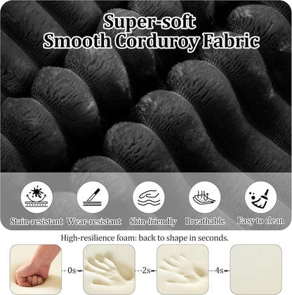 75'' L-Shaped Cloud Modular Sectional Couch with Chaise, Modern Corduroy Memory Foam Sofa Bed, Upholstered Boneless Deep Seat Fluffy Sleeper Sofa, for Living Room, No Assembly Needed (Black)8