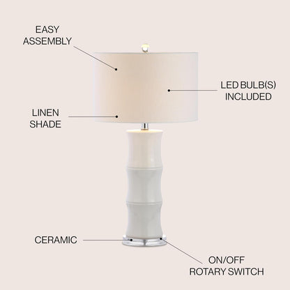 Tiki Table Lamp 26.5" Bamboo Ceramic Bedside Nightstand, White4