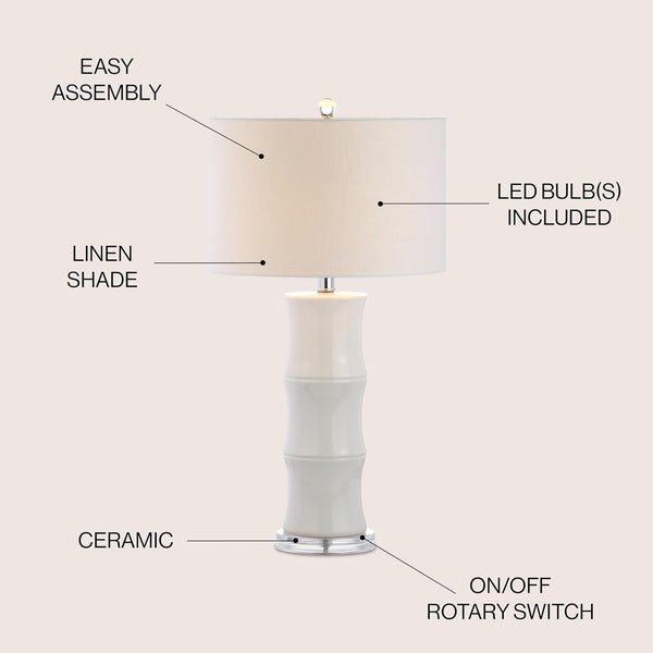 Tiki Table Lamp 26.5" Bamboo Ceramic Bedside Nightstand, White4