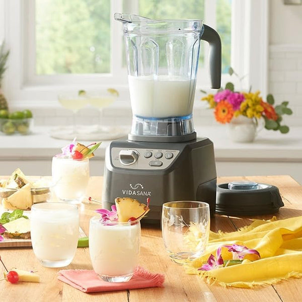 Princess House Vida Sana Blender for Smoothies, Soups, Dips and More, 1500 Watts, Stainless Steel Blade, 4 Preset Functions, Large, Grey, Professional Blender, Easy Clean2