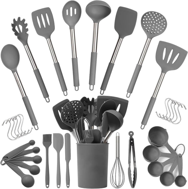 34 Pcs Silicone Kitchen Utensils Set, Stainless Steel 450F Heat Resistant1