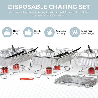 Large Full Size 33-Pcs Disposable Chaffing Buffet With-Covers, Utensils, Fuel Cans – Premium Chafing Dish Set for Events, Parties, Catering2