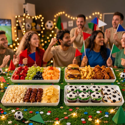 4 Pcs Serving Tray for Party, Reusable Plastic Food Serving Platter | Bpa-Free White Trays for Desserts, Snacks, Fruit, Appetizers & Charcuterie, Catering Dish for Buffet Display & Party Supplies5