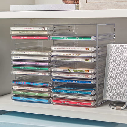 Stackable Clear Plastic CD Organizer with Rubber Feet | Rectangular Jewel Cases Holder Perfect for Theatre Room | Holds up to 30 CD Cases | Made in USA6