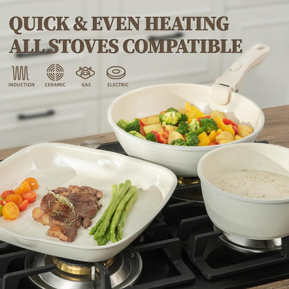 Ceramic Cookware Set Non Stick 23Pcs Pots and Pans Set Non Toxic with Detachable Handle Induction Kitchen Cookware Set Space Saving, Oven & Dishwasher Safe, Cream5