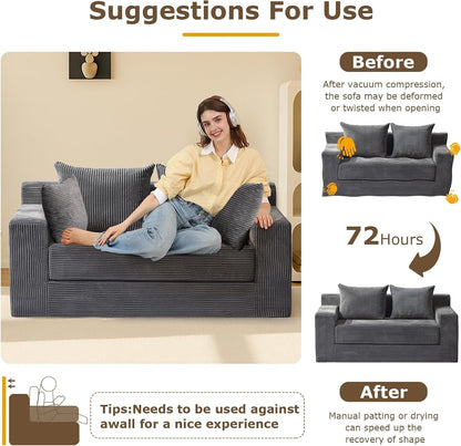 Convertible Sofa Bed, Boneless Loveseat Folding Couch Bed Foldable - 3 in 1 Small Ccouch & Futon Sofa Bed, Corduroy Pull Out Couch with 4 Pillows for Living Room, Black5