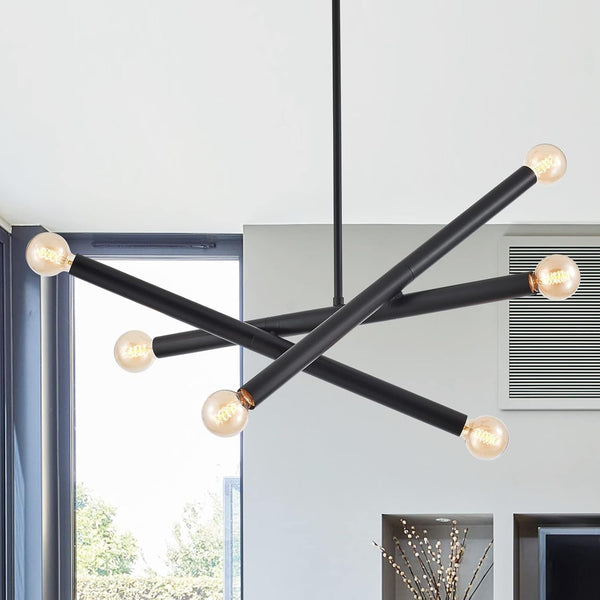 Black Sputnik Chandelier for Dining Room, Modern Pendant Light Kitchen, 6-Light Adjustable Hanging Light Fixture for Entryway Bedroom Foyer1
