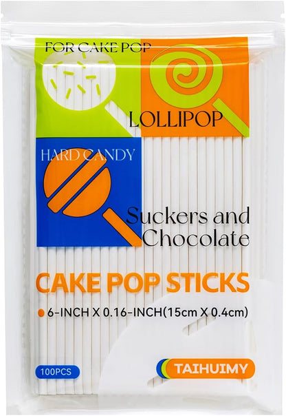 100 Count 6 INCH White Paper Lollipop Sticks,Cake Pop Sticks,Sucker Sticks for Cookies,Rainbow Candy,Chocolate,Cake Topper(Dia 4Mm)6