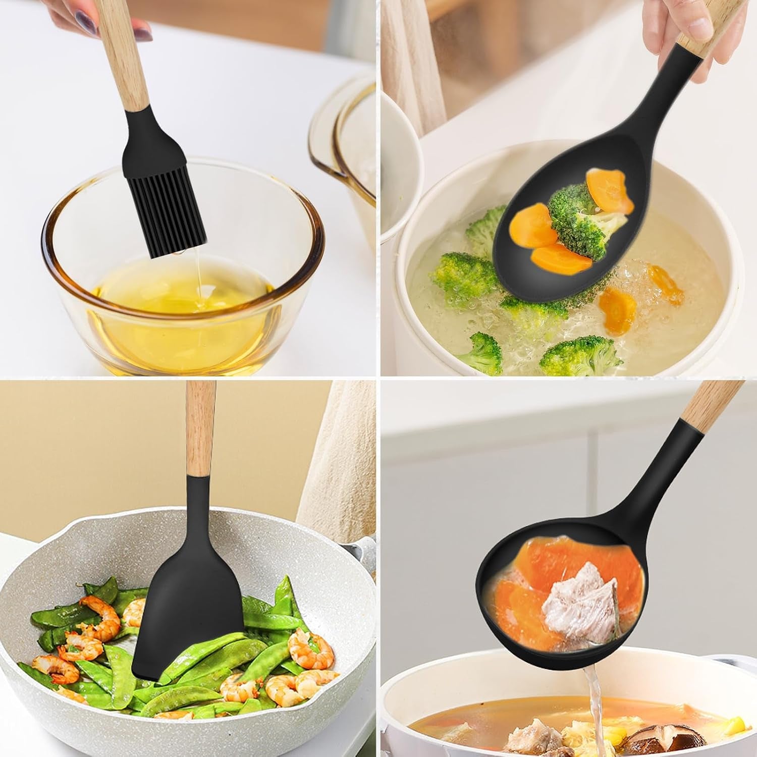 12-piece-silicone-kitchen-utensils-set-with-wooden-handle-non-stick-heat-resistant-cooking-utensils-446-f-includes-spatula-spoon-turner-tongs-whisk-great-for-home-cooks-black