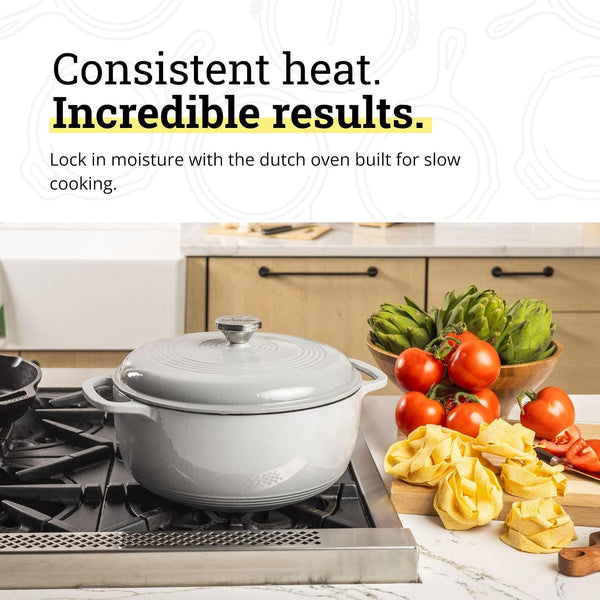 Essential Enamel Cast Iron Dutch Oven, 6 Quart, Oyster White | Ideal for Bread Baking, Braising, Marinating & Slow Cooking, Features Moisture-Sealing Lid & Dual Handles4