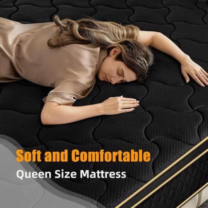 Queen Mattress 12 Inch Medium Firm Hybrid Mattress Queen Size Memory Foam Pocket Springs Queen Bed Matress in a Box for All Sleeping Positions Motion Isolation Comfortable Sleep (Black, Queen 12 Inch)5