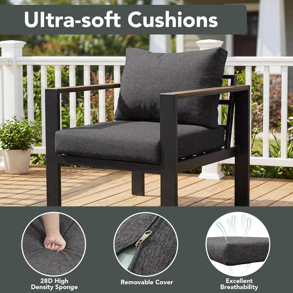 Patio Furniture Set 9 Seats and Coffee Table, 7 Pieces Patio Conversation Set with Thick Cushion, Ottomans, Deluxe Aluminum Modern outside Sectional for Porch, Balcony, Deck, Yard, Dark Gray7