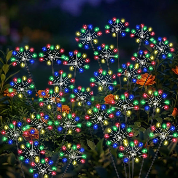 Solar Garden Lights Outdoor, Upgraded Solar Swaying Starburst Light Waterproof with 2 Modes, Solar Fairy Firework Lights for Yard Patio Pathway Flowerbed Balcony Garden Decoration (Multicolor, 2 Pack)1