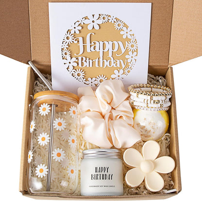 Birthday Gifts for Women, Teen Girl, Her, Happy Birthday Gift Box for Girl, Women, Sister, Daughter, Friends, Cute Daisy Aesthetic Glass Cups Gift Set 7Pcs1
